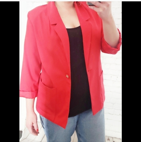 Vintage 80s 90s Red Oversized Boyfriend Blazer - Picture 2 of 10